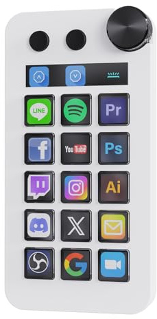 Basicolor N1 3-in-1 Macro Keypad:15 LCD Keys,Numpad& Calculator-Programmable Stream Controller Deck&Studio Controller for Streaming,Work,Gaming(Mac 14.0+/Win10+)-White