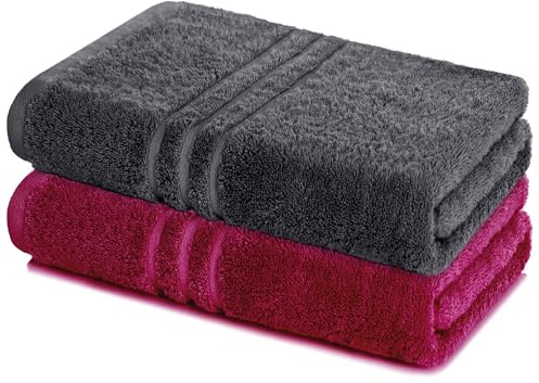 Lavea® 2er Set Saunatuch 80×200 cm - Anthrazit & Bordeaux | 100% Baumwolle – Großes Saunatuch für Damen & Herren, saugstarkes Frottiertuch, weich, waschbar, Frottierserie Elena