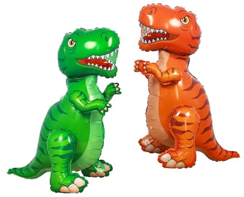 XXL Dinosaurier-Luftballons Set (2 Stück) – Stehende 3D Dino Folienballons für Geburtstagsdeko, Jurassic Party & Dschungel-Theme – Dekoration für Kinder und Erwachsene