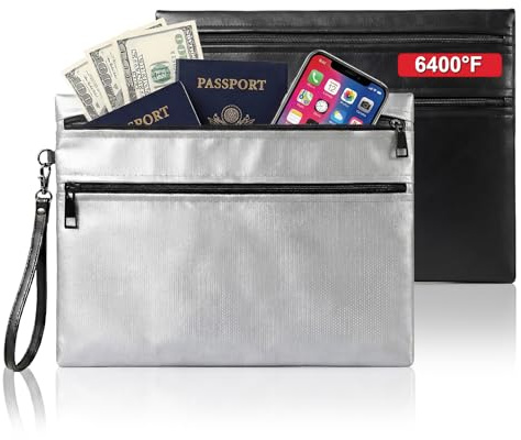 2 Pezzi Borsa Ignifuga, Borsa Portadocumenti Impermeabile E Ignifuga(28x19cm,6400℉), 12 Strati Isolanti, Es Kann Zur Aufbewahrung Von Bargeld, Vengono Utilizzati Passaporti E Oggetti Di Valore