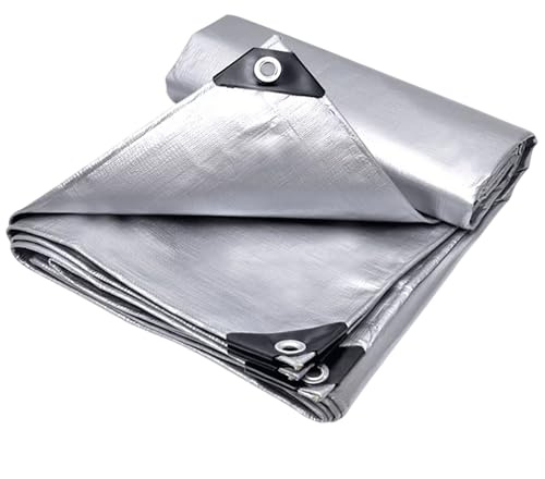 Zlhloj Telo Impermeabile Esterno, 3.5x3.5m 200g/m² PE Telone Occhiellato Impermeabile Rinforzato, Telo Protettivo Multiuso per Barche, Legno, Piscina, Mobili da giardino, Auto argento