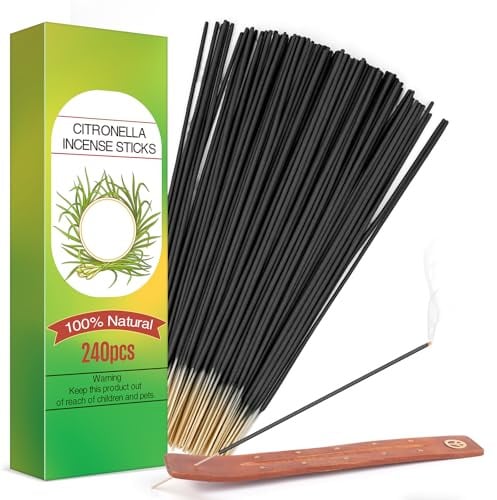 240 x citronella rökelsepinnar, 200 h citrongräs rökelsepinnar med hållare, Citronella incense-pinnar för camping, utomhus, terrass, trädgård, istället för Citronella ljus