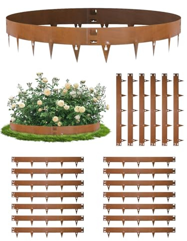 RugoTech Lot de 20 Bordures en Acier Corten – Bordure de Jardin Métallique Marron, 107,5×20 cm, Bordure à Enfoncer sans Creuser – Idéale pour Gazon, Parterres et Allées.