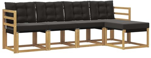 vidaXL Outdoor-Sofagarnitur mit Kissen 5 pcs Weiß und Schwarz, Gartenmöbel, modernes, langlebiges Outdoor-Sofa, Eckset für Terrasse, Bequeme Lounge und Sitzgelegenheit