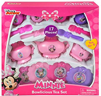 Disney Junior Minnie Mouse Bowtique Bowlicious Tea Set - Service for 4 - Includes Teapot, Sugar Bowl, Creamer. Teacups and more - Pretend Play - Novelty Character Playsets (17pc Set)