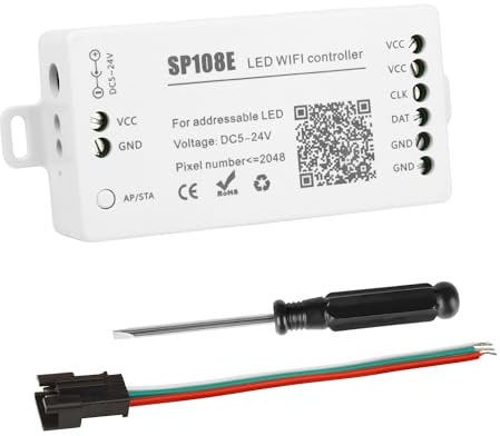 VIPMOON SP108E WiFi LED Controller DC5-24V für SK6812 SK6812-RGBW WS2812 WS2813 WS2815 AL2815 Strip Light, iOS/Android App Steuerung