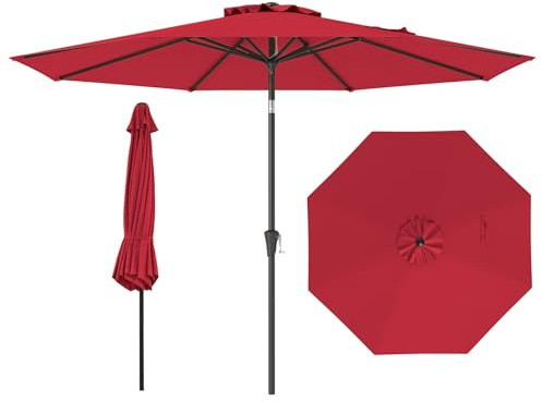 COSTWAY Parasol de Jardin Exterieur 3m, Parasol Balcon sans Pied, 25° Inclinaison à Bouton-Poussoir, 8 Baleines, Double Toit, Manivelle, Loquet de Sécurité, pour Jardin Piscine Plage (Rouge)