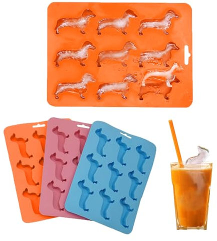 Fiyuer 3 Stück Eiswürfelform Dackel Geschenke, Dackel Eiswürfelform Silikon Hund, Dackel Deko Eiswürfelform Lustig, Dackel Hundeform, für Familie Partys & Bars