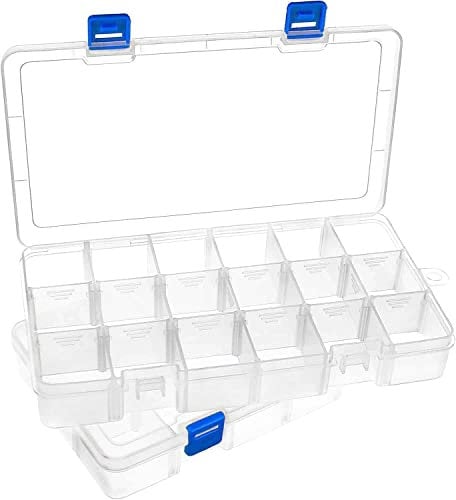DARUITE Sortierboxen für Kleinteile, 18 Raster Aufbewahrungsbox,Plastik Sortimentsboxen,Einstellbar Sortierkasten für Kleinteile Schmuck Schrauben Bügelperlen Ohrringe Perlen Nähgarn(2 Stück)