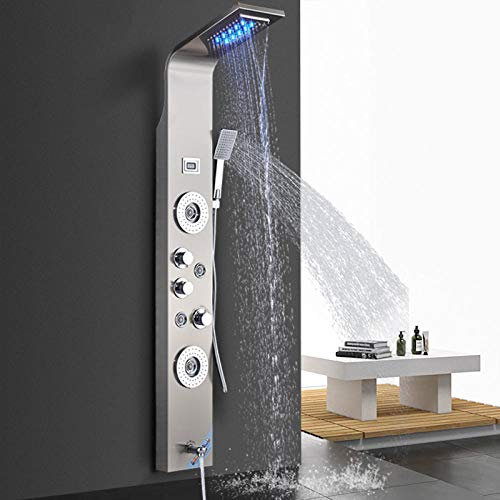 Brosse de salle de bain douche robinet LED colonne baignoire mitigeur avec douchette et écran de température