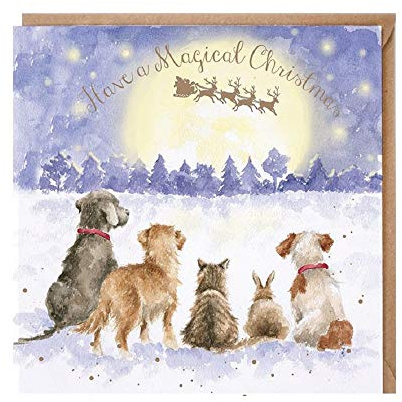 Wrendale - X072 - Doppelkarte mit Umschlag, Weihnachten, Tiere, Have a magical Christmas, 15cm x 15cm, quadratisch