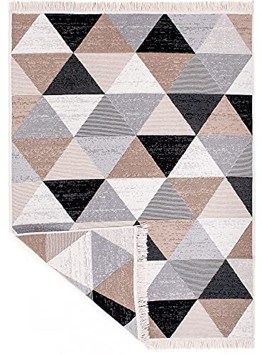 Fashion4Home Teppich Läufer - Tepiche für Wohnzimmer, Schlafzimmer, Küche, Kinderzimmer, Badezimmer - Boho Kelim - Läufer Flur, Karo-Grau, Größe: 120x170 cm