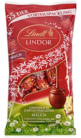 Lindt Schokolade LINDOR Eier Milch | 254 g | 55 x LINDOR Eier Vollmilch mit zartschmelzender Füllung | Oster Schokolade | Schokoladengeschenk | Ostereier | Schokoeier
