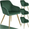 tectake®4er Set Esszimmerstuhl, Sessel bequem mit Armlehne, Polsterstuhl, Samtstoff Cocktailsessel, Loungesessel für Wohnzimmer, Esszimmer, Moderne Küchenstühle, Bürostuhl - dunkelgrün/Gold