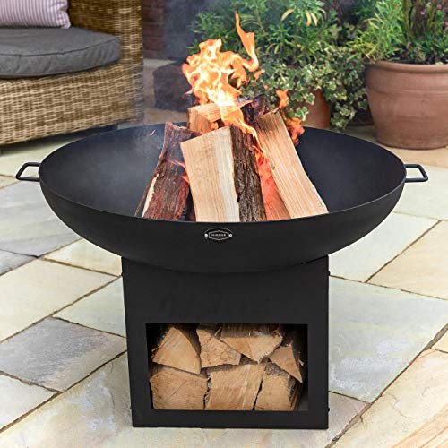 Harrier Braseros d'Extérieur [5X Styles] - Foyers de Jardin | Grille Barbecue en Option (Brasero + Gril de Barbecue, Brasero avec Range-Bûches [75 cm])