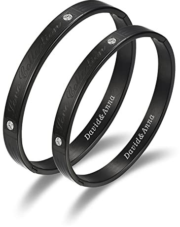 Cupimatch Edelstahl Armreif für Partner gravurbar aus 316L, “LOVE COLLECTION”Schwarz