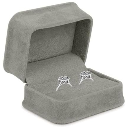 Allure Ringschatulle aus Wildleder, mit doppeltem Ringschlitz, elegantes Diamant-Ringetui, mit grauem Velours-Innenfutter, Schmuck-Display-Geschenkbox, für einzigartige Anträge oder Hochzeiten
