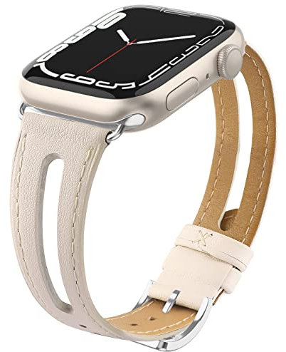 Tuocal Genuine Leather strap Compatible with Apple Watch strap 38mm 40mm 41mm 42mm(Series 10), Leather Slim Replacement Bracelet Strap Women Men for iWatch Series 10 9 8 7 6 5 4 3 2 1 SE