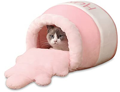 Galatée Katzenbett, Honigtopf Haustierbett, Waschbares Hundebett, Kleines Hundehöhlenbett Haustier Warmes Haus, Schlaf Verbessern, Katzenbett Mit Abnehmbarem Weichen Kissen(Rosa)
