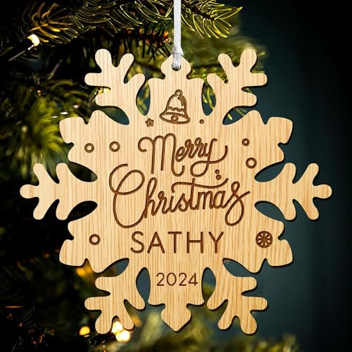 Personalised Christmas Baubles 2025 Christmas Tree Decorations Bauble Custom Xmas Ornaments Wooden Hanging Ornament with Any Name for Son Daughter Granddaughter Grandson (Snowflake 1)