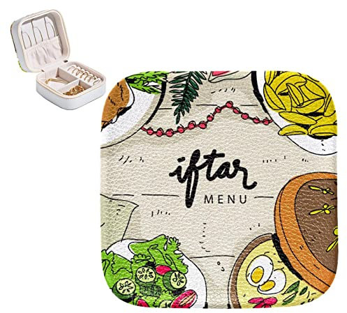 RODAILYCAY Iftar Boîte de rangement portable pour bijoux, menu du Ramadhan, nourriture sur tajine traditionnel, mini boîte à bijoux pour bagues, bracelets, colliers, boucles d'oreilles