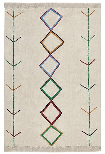Beliani Teppich Baumwolle beige geometrisches Muster mit Fransen 160 x 230 cm Cetmi