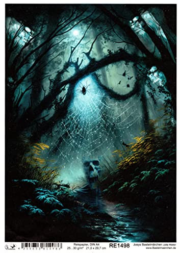 Josys Bastelmärchen Reispapier A4 Strohseide mystischer Wald Spinnennetz Halloween Grusel RE1498