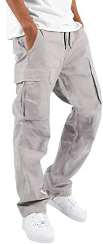 ORANDESIGNE Pantalon Cargo Homme Ceinture Elastique Chino Slim Skinny Pantalon Jogging Taille Elastique Casual Militaire Baggy Pants Joggers avec Multipoches Blanc L