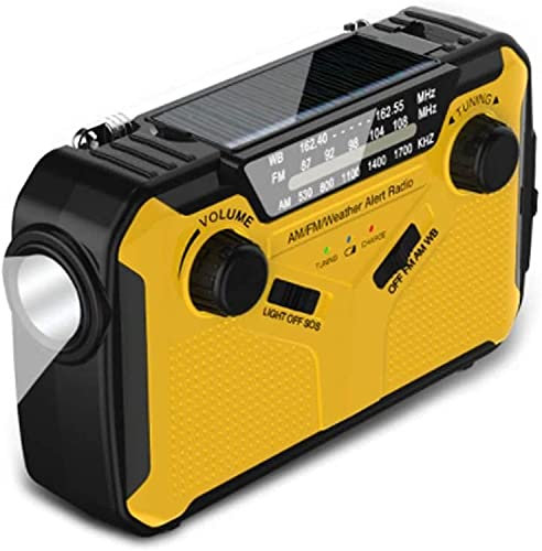 LIIAV Weather Radio 5000 Solar Hand Crank Emergency Radio 3 Ways Powered AM/FM/SW Weather Alert Portable Radio with Flashlight (Color : Yellow)