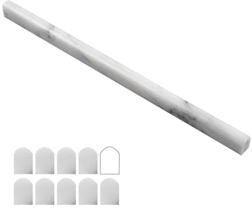 Lovdeco Carrara White 1/2 X 12 Marble Pencil Liner Tile, Edge Trim Molding for Shower and Backsplash, Bullnose Tile Trim Matte, 10 Pcs/Box