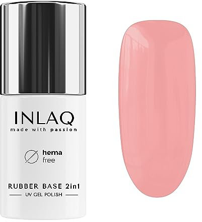 INLAQ® 2in1 Rubber Base Gel UV HEMA Free Salmon 6 ml - Gel Nagellack bis zu 95% Deckkraft Base Gel für Nagellack UV - Hardgel für Nägel Basisgel