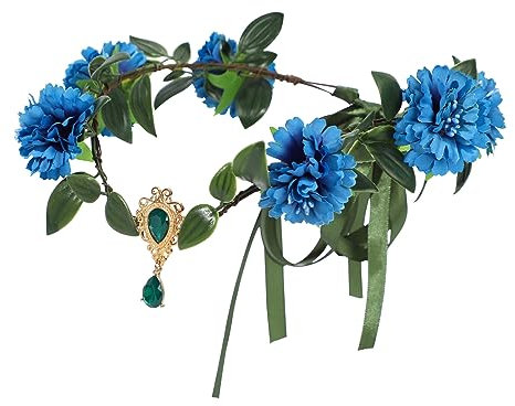 Künstliche Blumen Haarschmuck, Elfenkrone Blumenkranz Haare Kopfschmuck Braut Haarschmuck mit Band, Blumen Haarreif Tiara für Halloween, Hochzeit, Cosplay, Foto Requisiten, Festival (Blaue Blume)