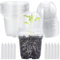 Pizsieat 10 Pieza Vaso Trasparente per Orchidee,Vaso Orchidea Trasparente Ø 9cm Vasi per Orchidee Trasparenti con Fori Drenaggio e 10 Piante Etichette per La Semi Semina Vivai Semenzale