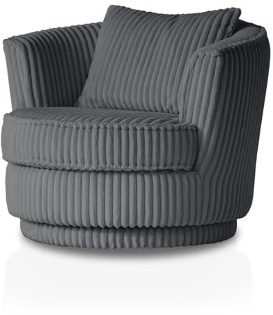 Furn.Design Sessel in grau Mega-Cord Drehsessel 360° drehbar inklusive Kissen Comfy (Grau)