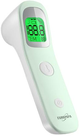EUROPAPA Fieberthermometer für Baby Kinder Erwachsene, Infrarot Stirnthermometer mit Fieberalarm, °C/°F Schalter, 30-facher Messwertspeicher (Grün)