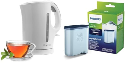 Clatronic® Wasserkocher | 1,0 Liter | klein Kompakt & Reisetauglich & Philips AquaClean Kalk- und Wasserfilter für Espressomaschine, Kein Entkalken bis 5000 Tassen, Einzelpack