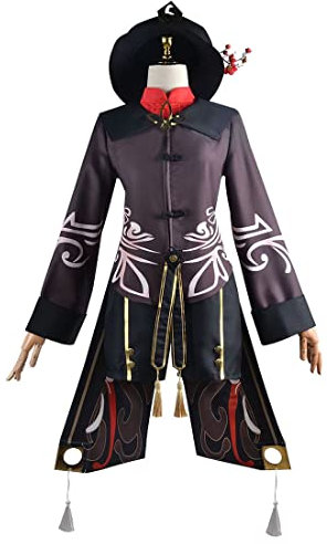 Frauen Hu Tao Cosplay -Outfit Uniform Kleid Halloween Anime Kostüme Volles Set Mit Accessoires,Brown-S