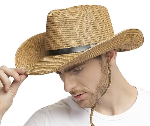 IBLUELOVER Chapeau de Paille Été Chapeau de Cowboy Panama Homme Capeline Femme Chapeau de Western Chapeau de Soleil Plage Large Bord Chapeau de Melon Roll up Chapeau Jazz Vintage Casquettes Anti-UV