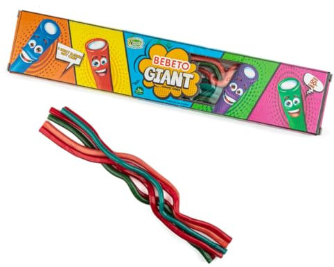 12 x Bebeto Giant Fruit Sweet Cables - Strawberry, Apple, Raspberry & Blueberry Flavoured - Gift Box