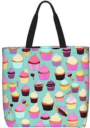 Yqxwjl Tragetasche mit Hirschjagddruck, Reißverschluss, lässige Handtasche, große Kapazität, Arbeitstasche mit Taschen, Cupcake-Muster, Einheitsgröße