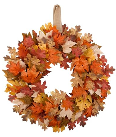 FLOROAD 24 Fall Wreath for Front Door, Artificial Autumn Maple Leaves Wreath, Fall Decor for Home Farmhouse Front Door Porch Wall Window Indoor/Outdoor