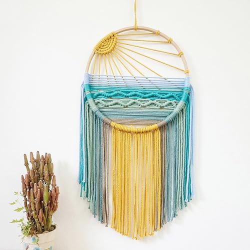 Sonnen-Traumfänger Makramee Traumfänger Boho Gewebte Makramee Wandbehang, Sonnenaufgang Sonnenuntergang Traumfänger, Boho Wand Dekor Woven Tapisserie, für Kinderzimmer,Schlafzimmer (Sonnenaufgang)