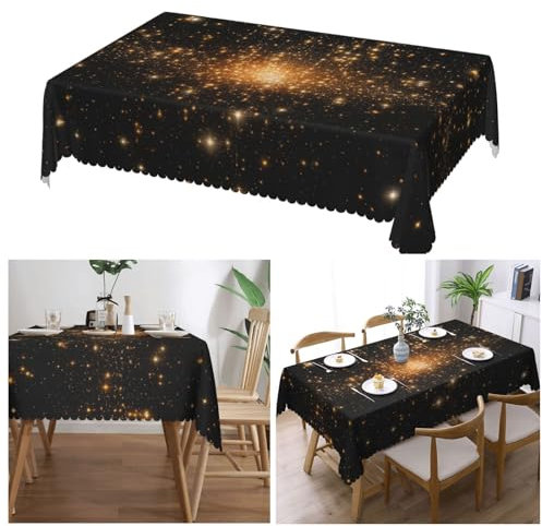 VducK Rechteckige Tischdecke, 137 x 183 cm, Bauernhaus-Tischdecke, knitterfrei, waschbar, Esszimmer-Tischdecken, goldene Funken, Tischdecke für Küche, Urlaub, Camping, Hochzeiten, Party
