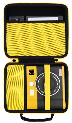 KODAK Mini Shot 4 ERA 4PASS 2-in-1 Instant Camera and Photo Printer Hard Travel Protective Carrying Case with Shoulder Strap by Khanka,Case Only,Black,Yellow Zipper