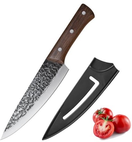 Doklasu Professional Chef's Knife 8 inch Japanese Kitchen Knives Full Tang Handmade Forged High Carbon Steel Cooking Knife with Wood Handle and Sheath