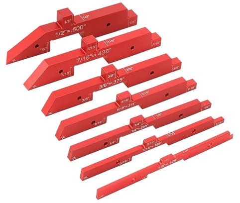 Aladeno 7-teiliges Höhenmessgeräte-Set aus Aluminiumlegierung, verstellbar, Holzbearbeitung, Tischler-Messwerkzeuge, rote Einstellblöcke, Holzbearbeitung für schnelles Einrichten