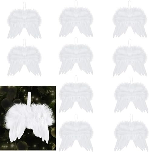 Weiß Klein Engelsflügel,Engel Flügel Weihnachtsbaum, Engelsflügel Deko, hängende Engelsflügel, Weiß Klein Engelsflügel, Für Dekoration,Haus Hochzeit, Party, Weihnachten,10 Stücke