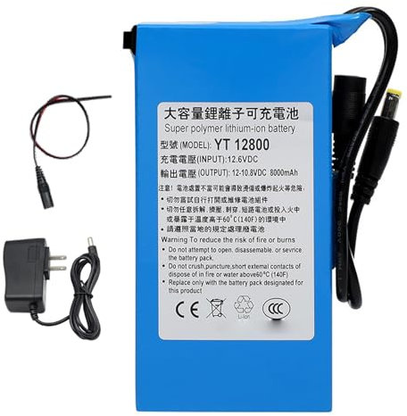 SSCYHT Batteria Litio 12V 8000mAh DC Batteria Ricaricabile Portatile agli ioni Litio per Dvd CCTV Lettori MP4/striscia Luminosa LED/Telecamera con Caricabatterie,No Light 12v 8000mah