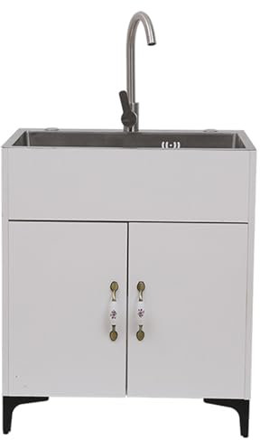 Mobile Lavello da Cucina 1 Vasca con Rubinetto, Lavatoio con Mobile, Lavello Cucina Vasca Singola, Stazione lavaggio per lavabo montaggio rapido per garage, ristorante, lavanderia(50*40cm/19.7*15.7in)