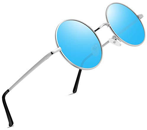wearPro Sonnenbrille-Herren-Damen-Rund-Polarisiert Sonnenbrillen Runde Brille UV400 Schutz Retro Vintage Hippie Steampunk Sonnenbrille Unisex mit Metallrahmen Fahrerbrille(3-Blaue)